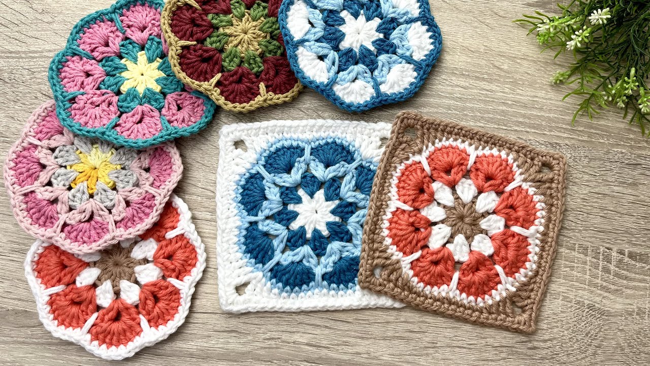 Square de croche flor africana / Quadradinhos da vovó/ Granny square crochet/ Quadradinho da vovó