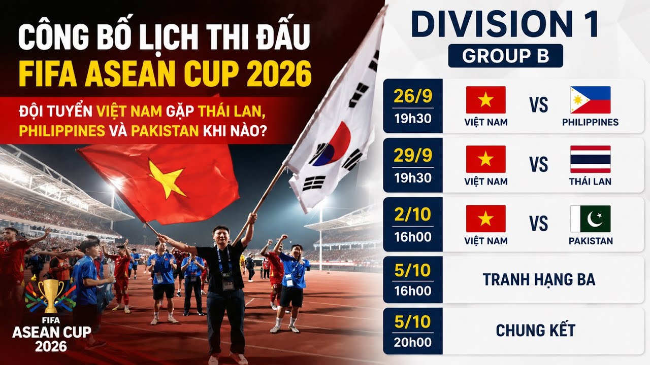 FIFA c&ocirc;ng bố lịch FIFA ASEAN Cup: Đội tuyển Việt Nam gặp Th&aacute;i Lan, Philippines, Pakistan khi n&agrave;o?