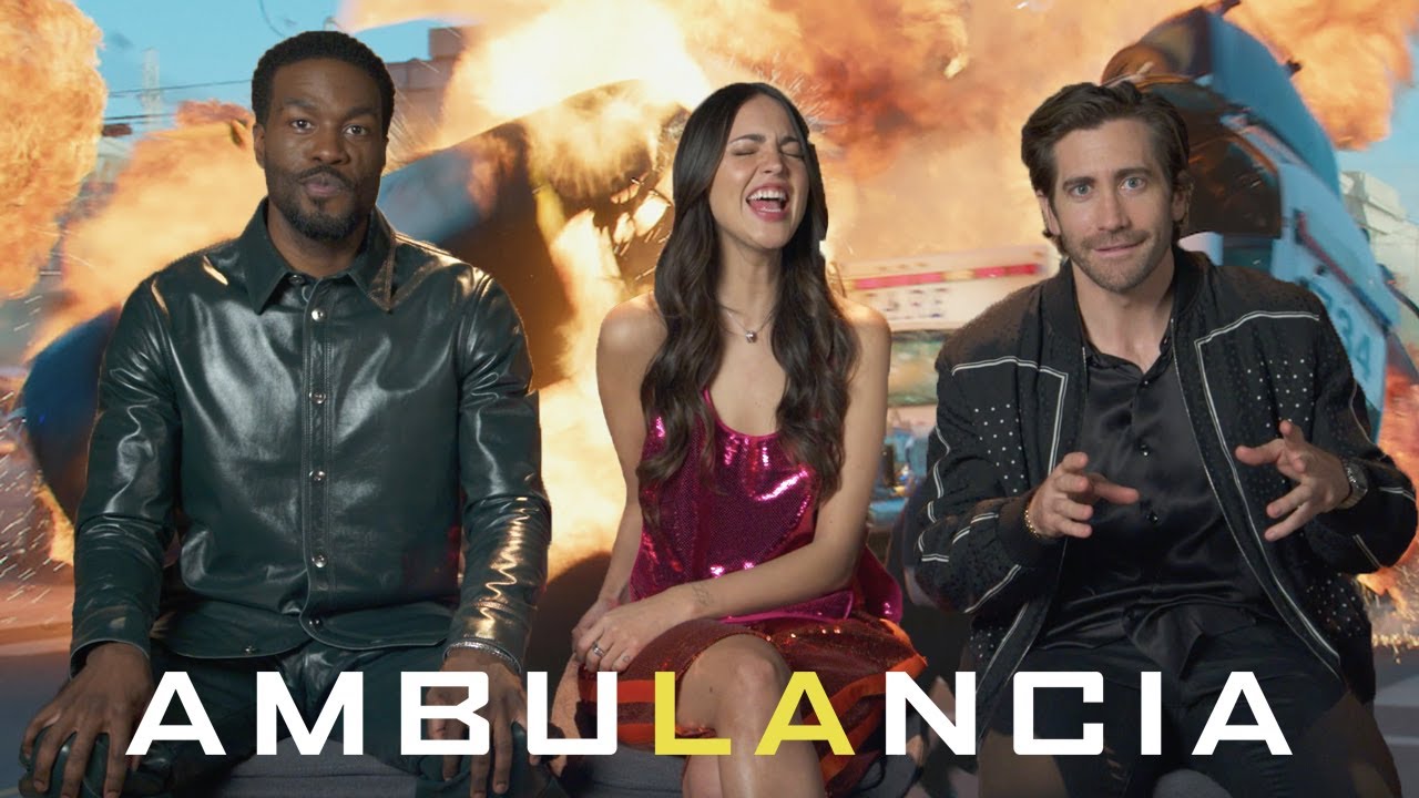 EXCLUSIVO! Ambulancia Escena Helicóptero Eiza Gonzalez Jake Gyllenhaal y Yahya Abdul-Mateen