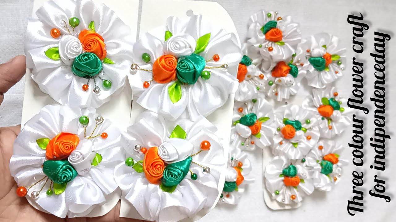 🇮🇳Make these stunning Tricolour satin flowers at home✨ #indipendenceday special hairclip 