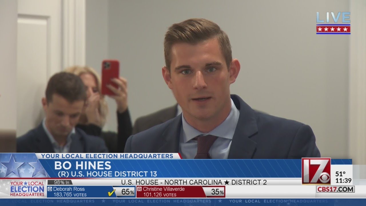 Bo Hines makes speech after U.S. House seat for NC District 13 is called for Wiley Nickel