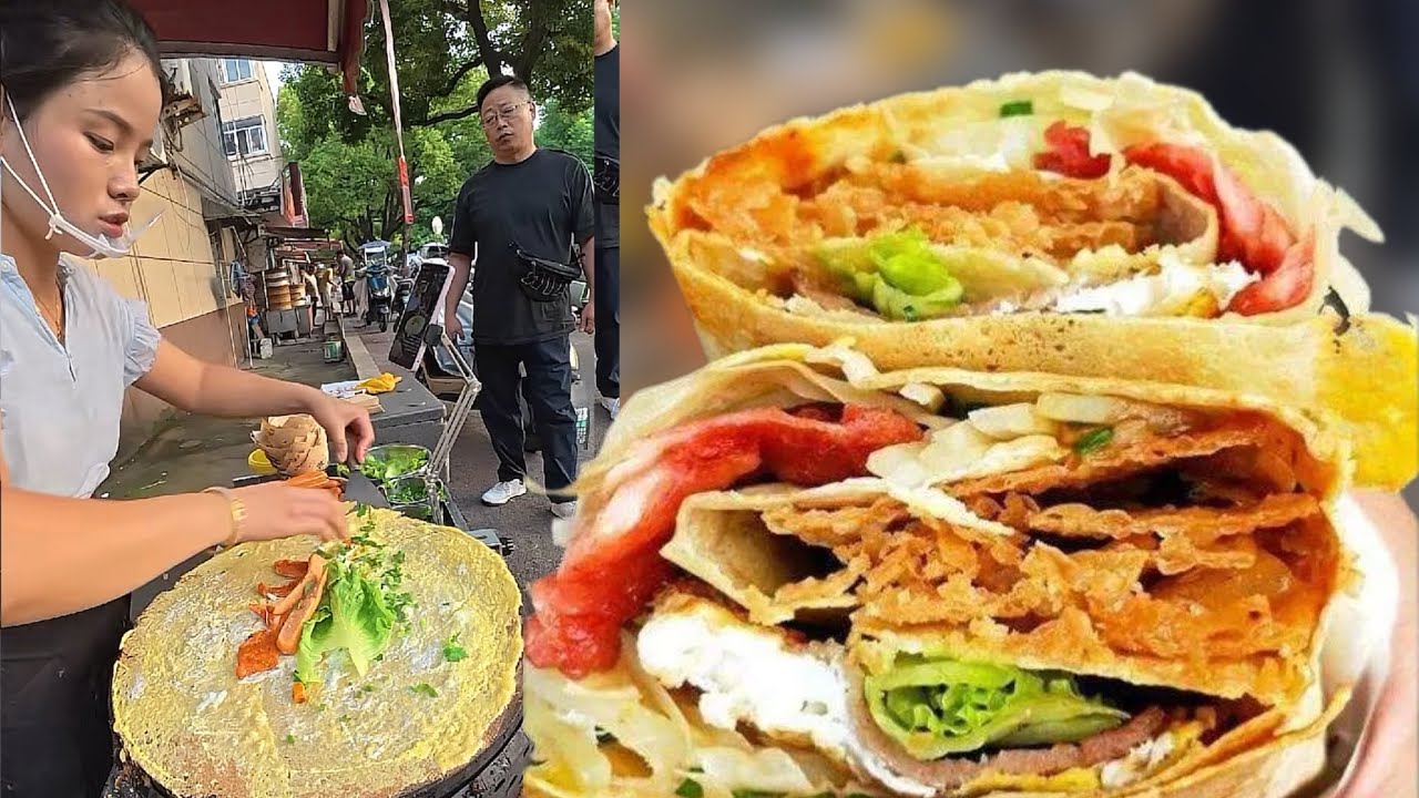 Cooking pancake rolls,  yummy street food,