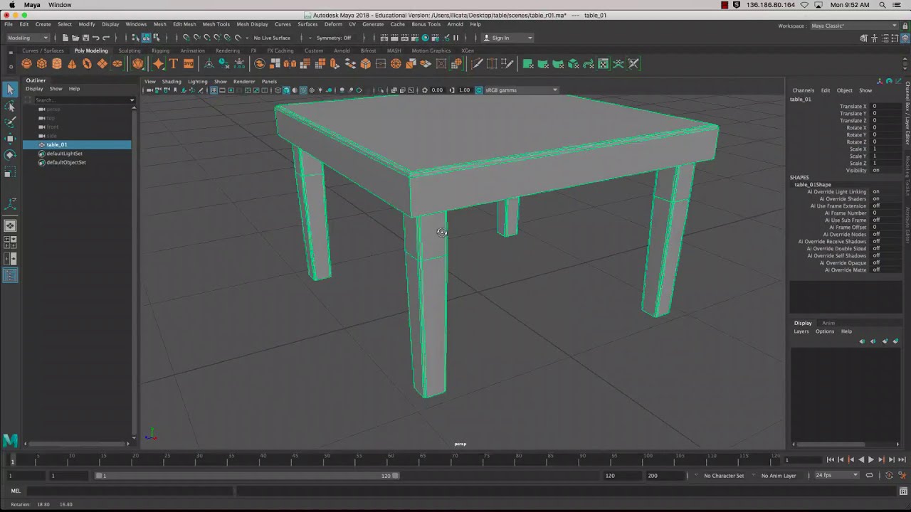 Modelling a Table in Maya