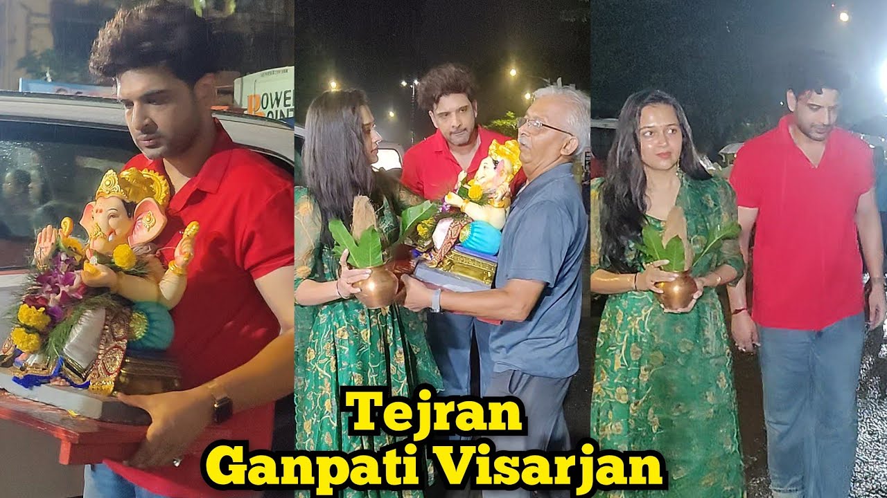 Karan Kundrra Helping Tejasswi Prakash Father To Get Out Ganpati Bappa Walk with  Family at Visarjan
