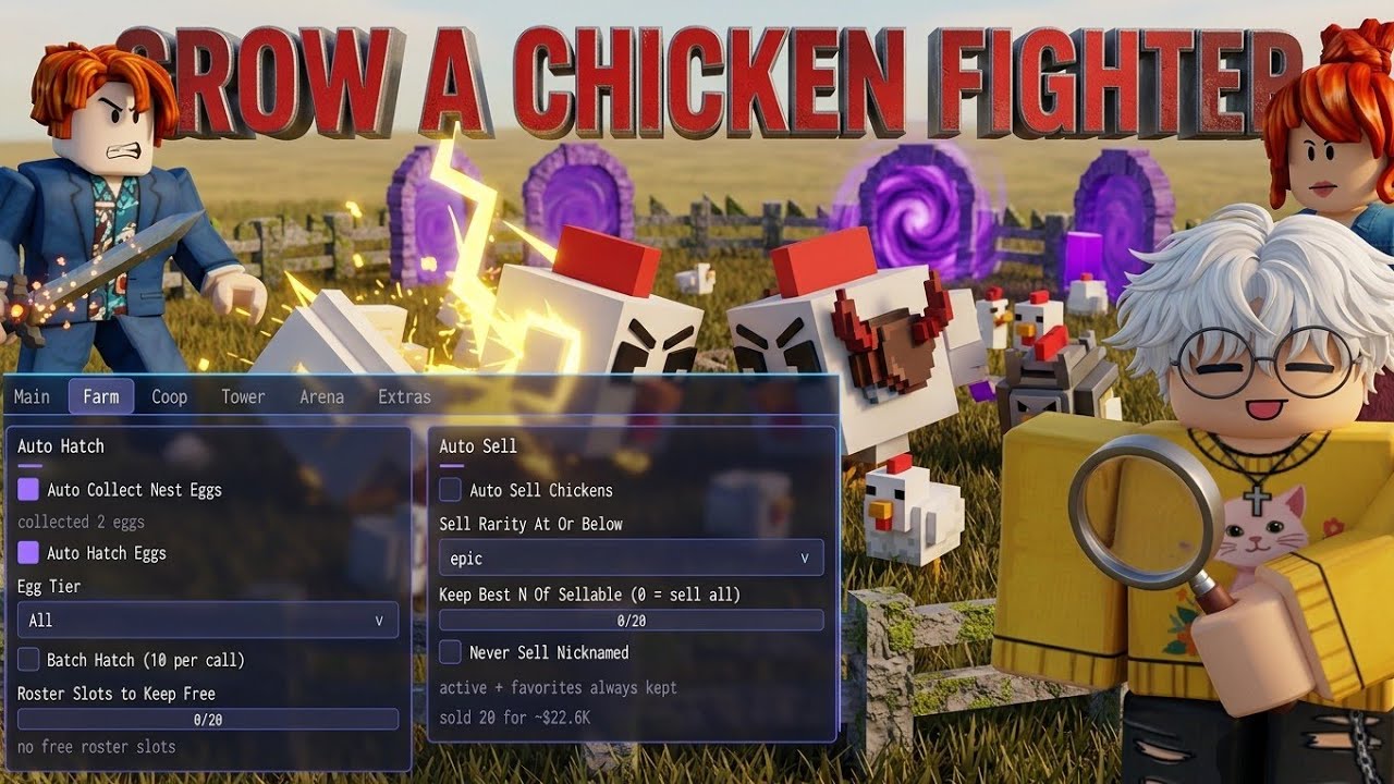 GROW A CHICKEN FIGHTER SCRIPT AutoUpgrade,AUTOCOLLECT, AUTOARENA, AUTO EVENT(NO KEY)
