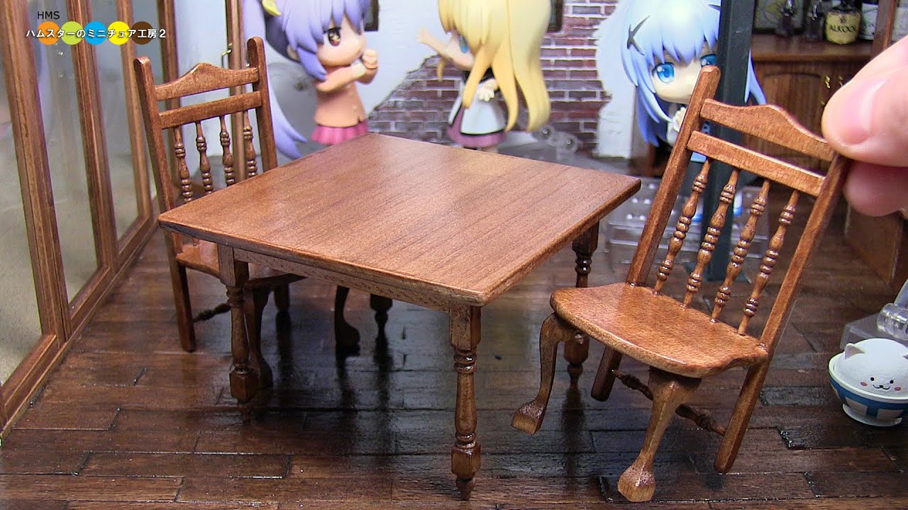 DIY Dollhouse items -  Miniature Cafe Table and Chairs　ミニチュアカフェテーブルと椅子作り