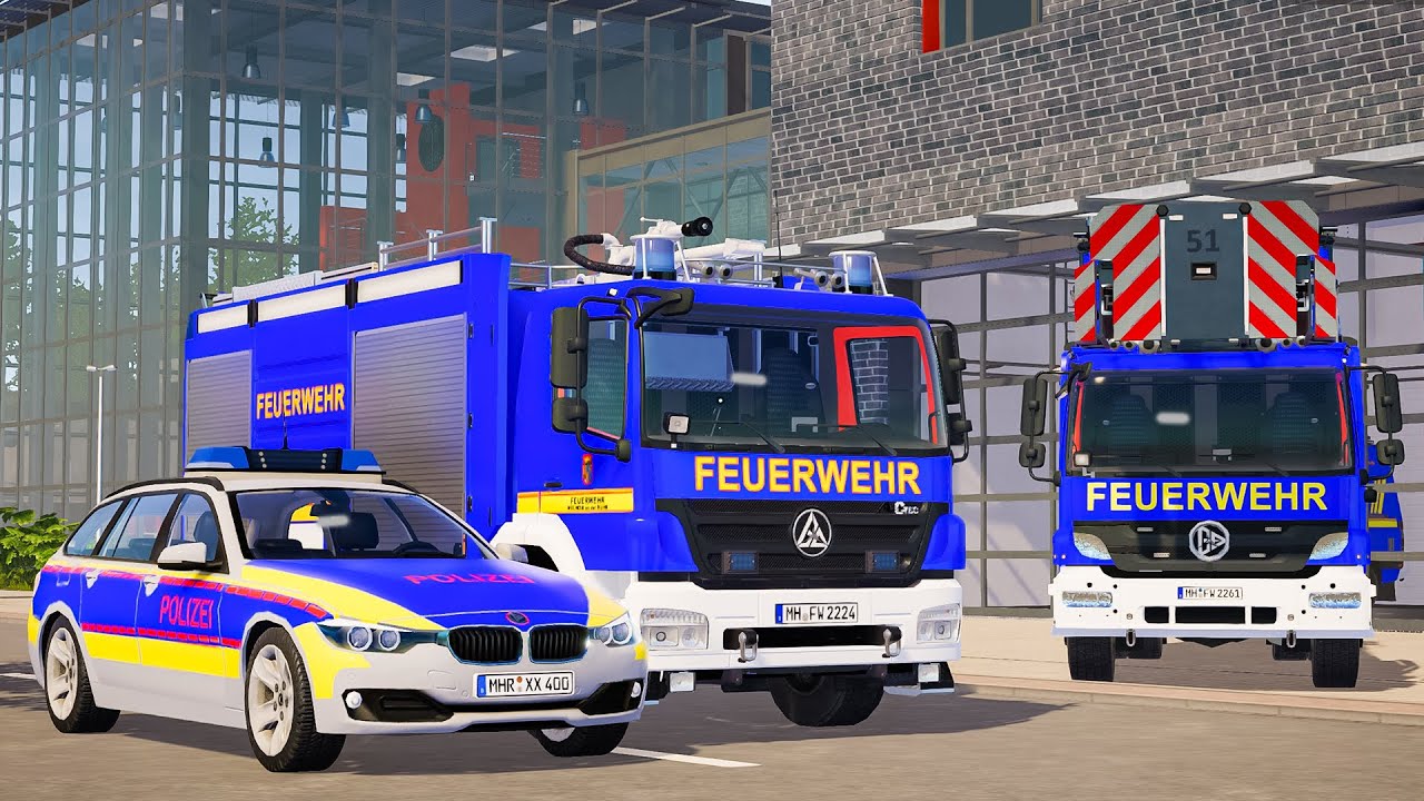 Blue Emergency Call 112 - Bayreuth Police, Fire Brigade Truck Responders on Duty! 4K