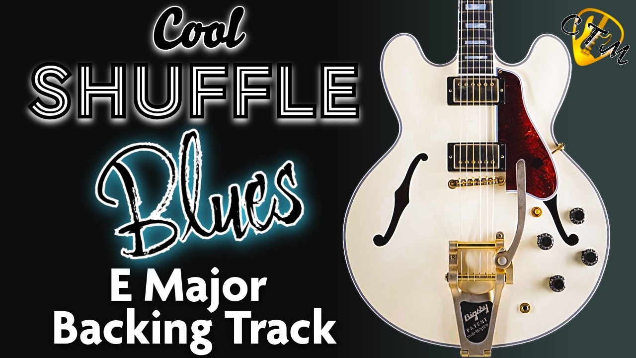 COOL Shuffle Blues Guitar Backing Track in E(90bpm)