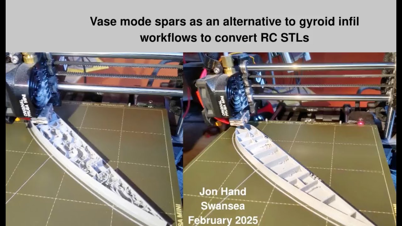A video exploring converting from gyroid infil to vase-mode spars in RC model wings
