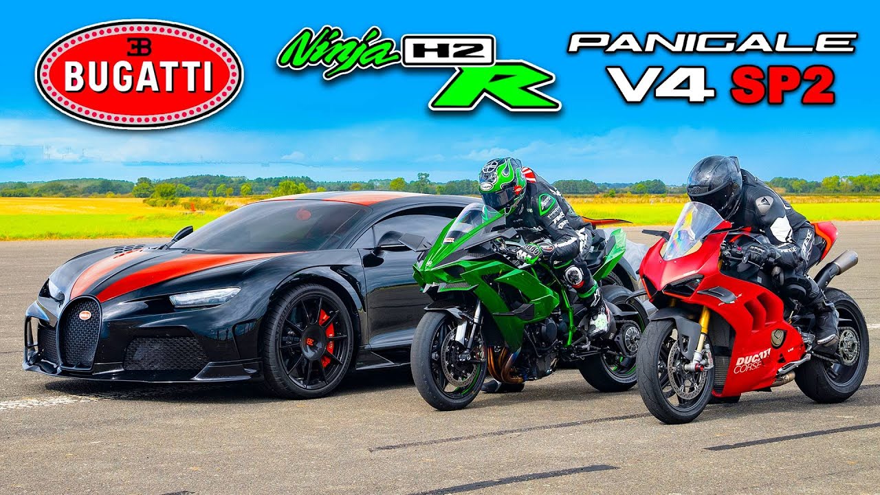 Bugatti Chiron SS vs Kawasaki H2R vs Ducati Panigale SP2: DRAG YARIŞI