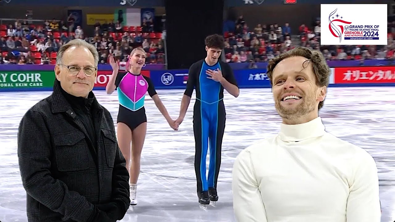 Ted Barton giving Mark Hanretty a pep talk after the rhythm dance