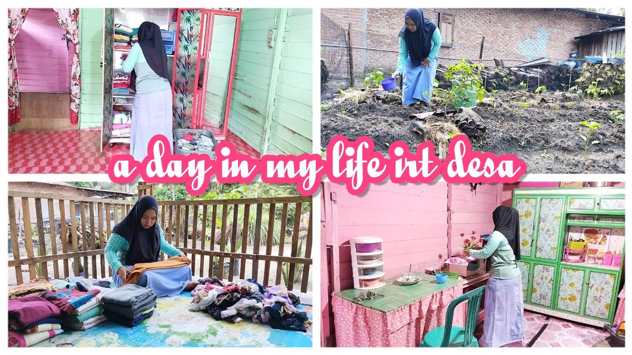 A DAY IN MY LIFE IRT DESA DI RUMAH KAYU SEDERHANA || SIRAM TANAMAN & MEMBERESKAN PAKAIAN YG NUMPUK