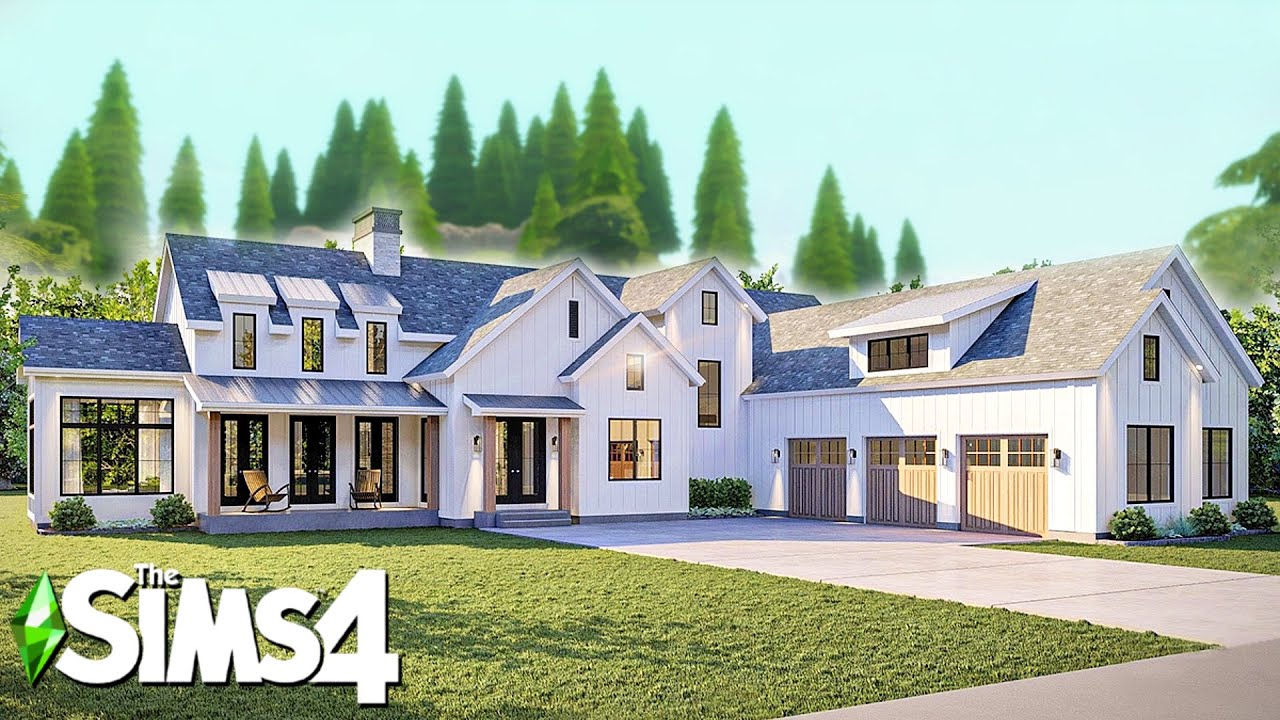 СОВРЕМЕННЫЙ ЗАГОРОДНЫЙ ФЕРМЕРСКИЙ ДОМ ~ Curb Appeal Recreation: Sims 4 Speed ​​Build (Без CC)