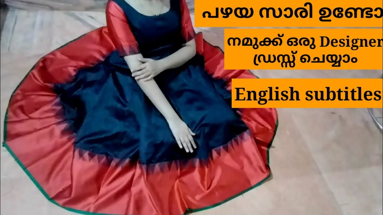 Trending desingner dress cutting and stiching using old saree in malayalam/saree reuse idea