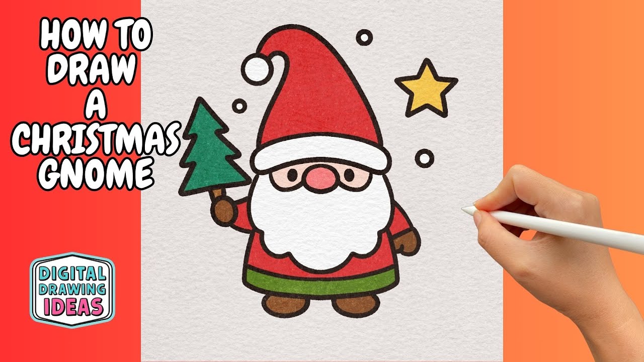 How to Draw a Christmas Gnome Step by Step - Easy Drawing tutorial