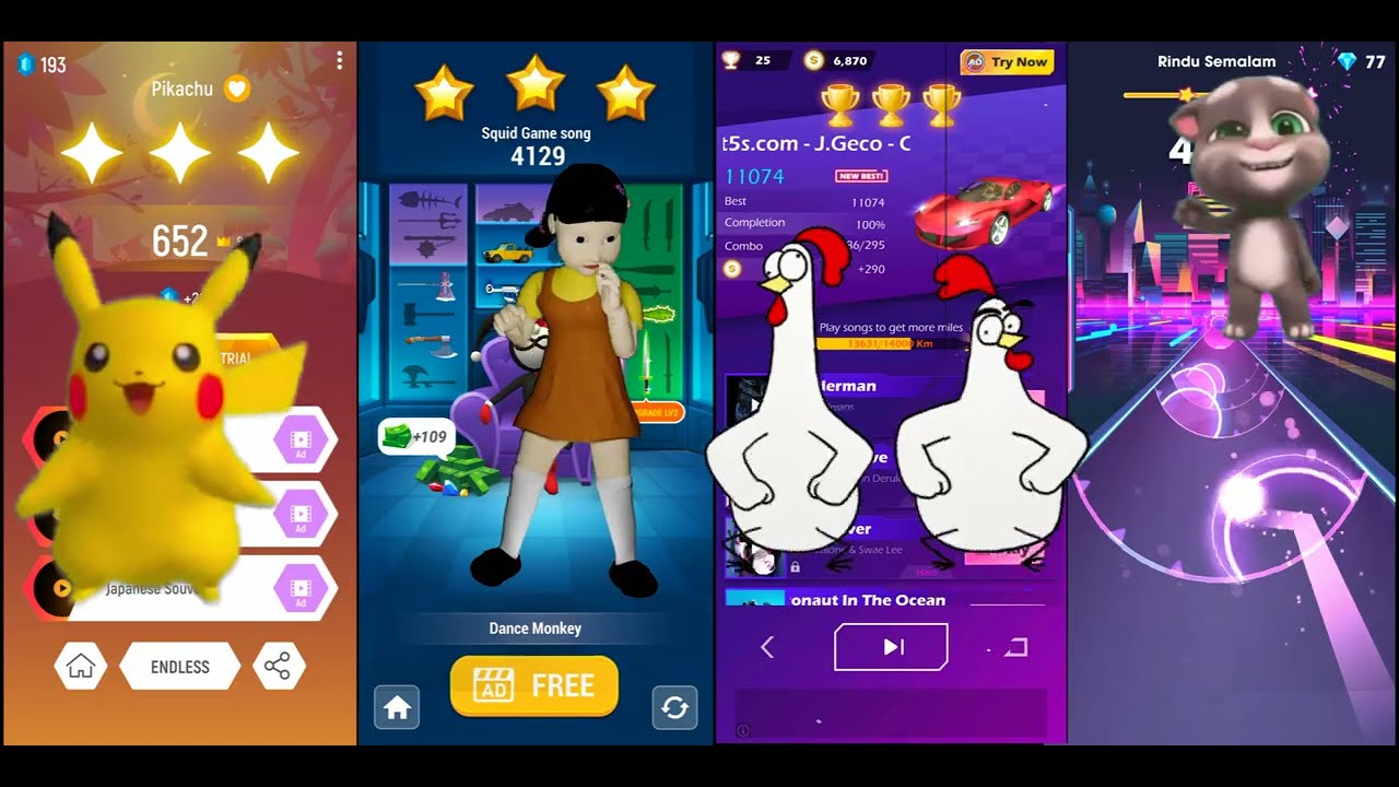 Pikachu vs Squid Game vs Chicken Dance vs Talking Tom | #tileshop vs Beat Racing