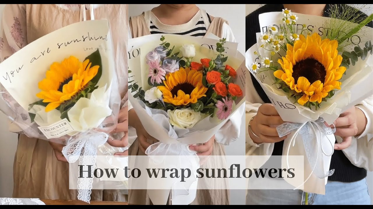 Sunflowers Flower Bouquet Wrapping Tutorials(34) | Flower Bouquet Wrapping Technique & Idea