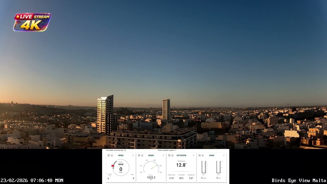 LIVE Malta Cam 4K - Real City Sound - 24/7