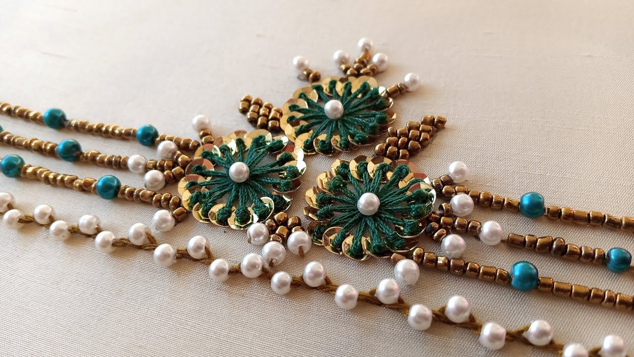 Beautiful beads borderline embroidery || Hand embroidery 