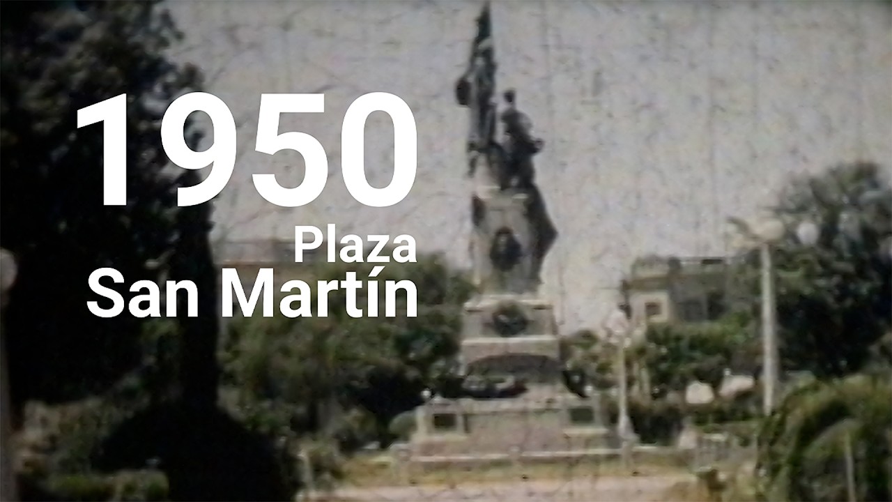 Plaza San Martín en Esperanza, años 1950 registro a color