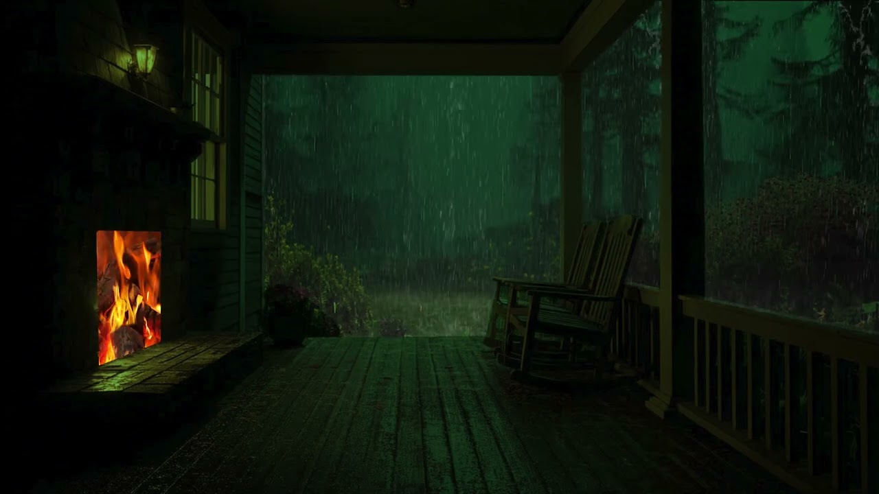 Sitting On The Porch On A Stormy Day: Heavy Rain and Fireplace Sounds To Sleep, Relax, Rest, Study