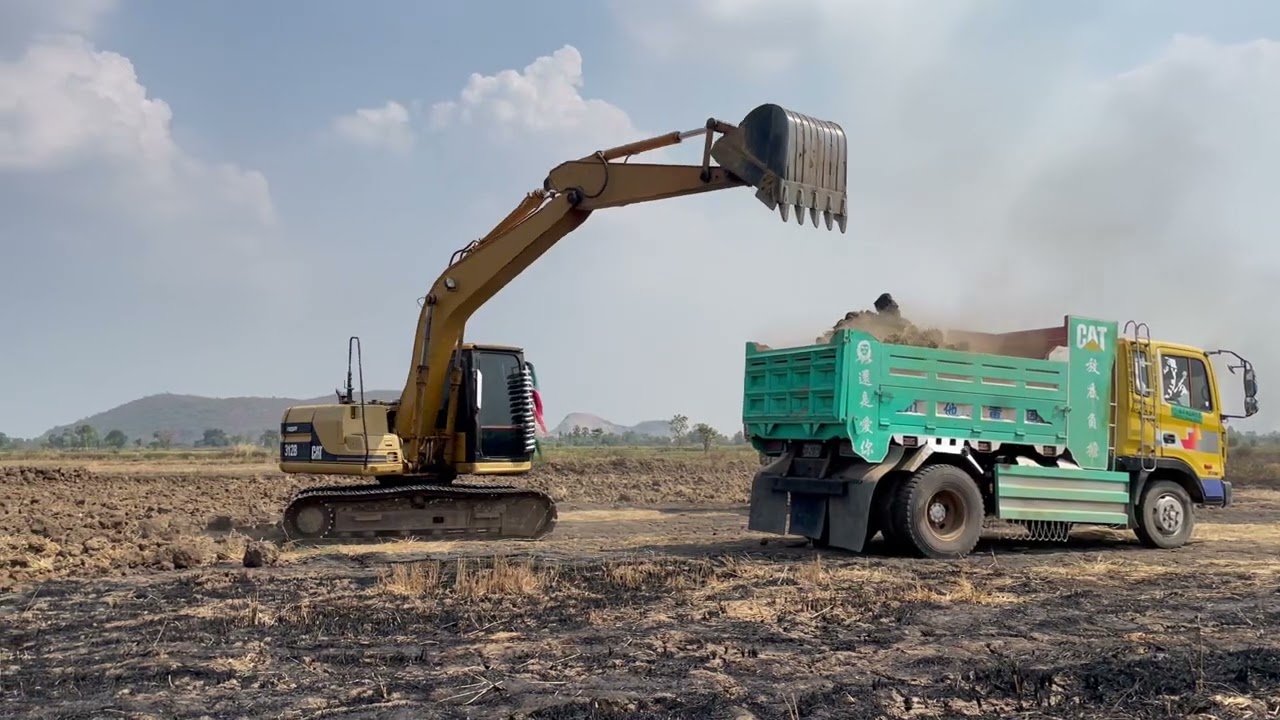 Excavator350 Loading Overburden On 2 Axle Trucks - Labrianidis Mining Works 4k