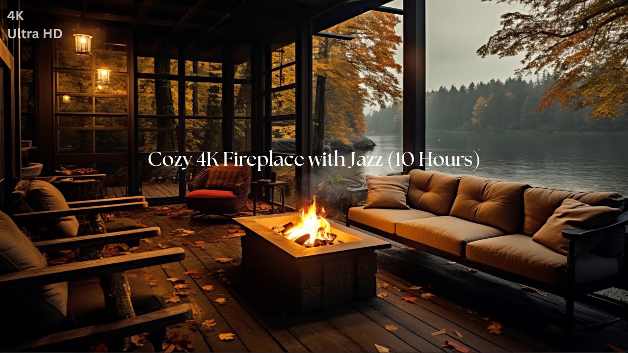 Cozy Crackling Fireplace with Slow Jazz 10 Hours 🔥🎷 | Relax, Study & Sleep (4K)