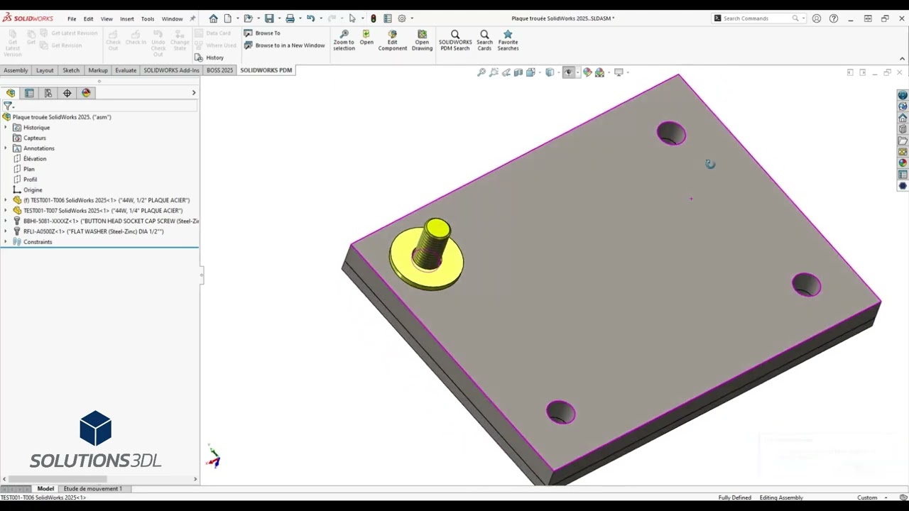 Boulonnerie 3DL 2026 pour SolidWorks | Rapport Excel & bibliothèque intelligente