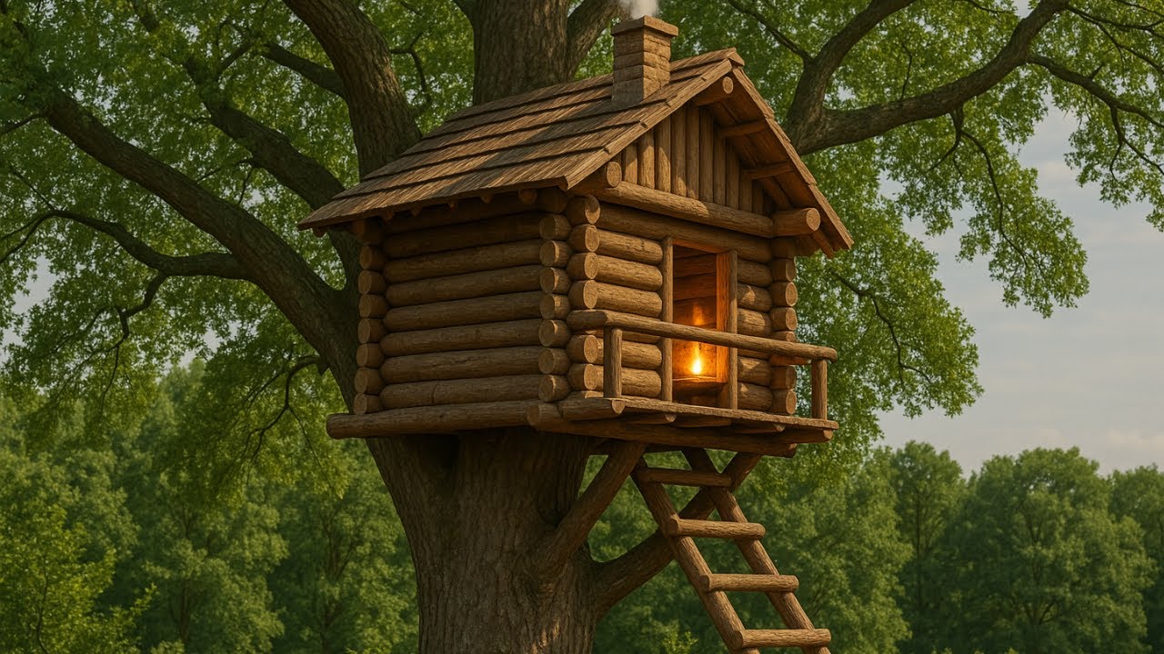 I Built My Own Wooden Shelter in a Tree Deep in the Forest #survival