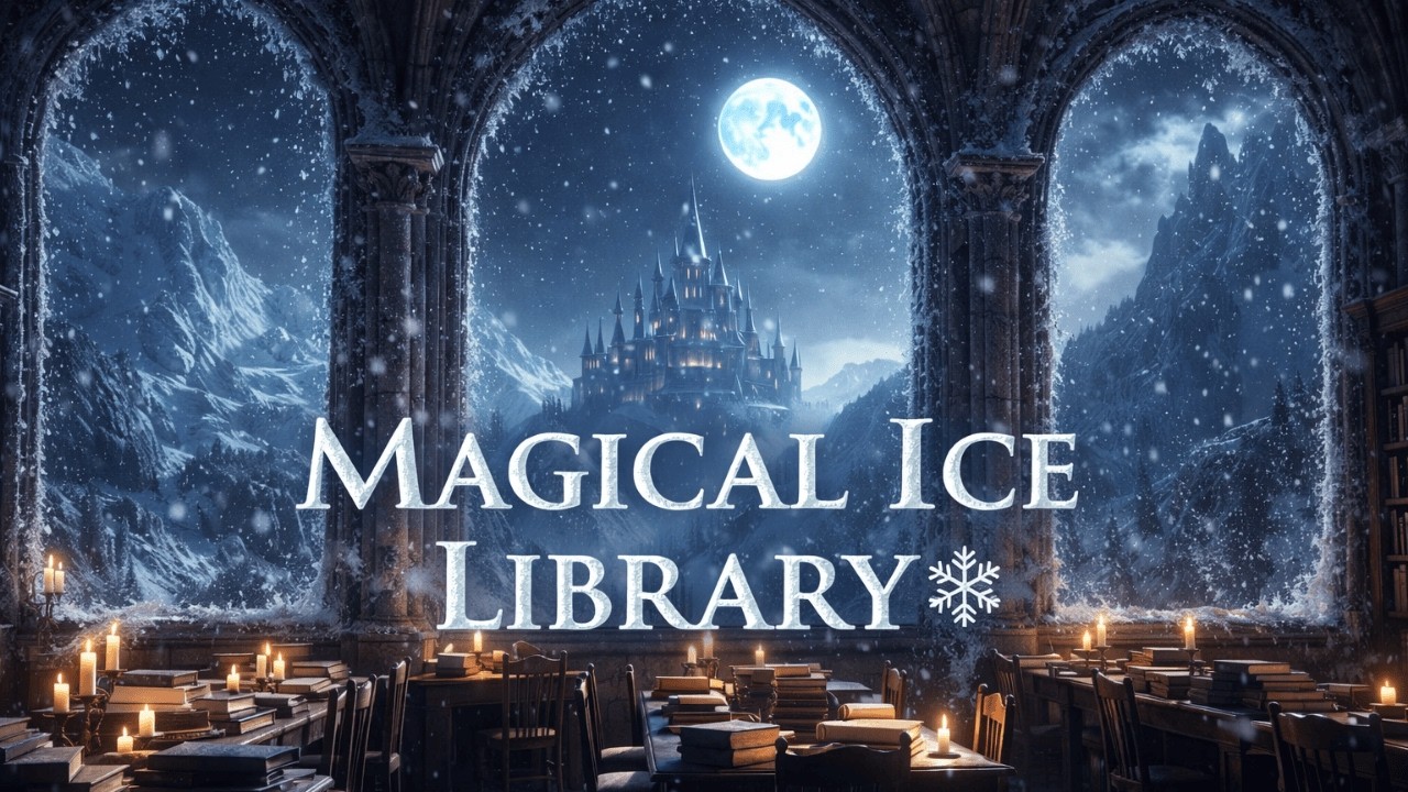 Magical Ice Kingdom Library ❄️ Candlelight Study Ambience & Frozen Castle Wind