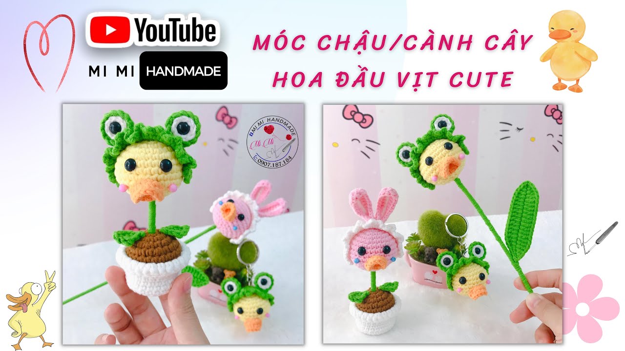 Móc Chậu Cây & Cành Cây Hoa Đầu Vịt 🌿 | Cute Frog Eyes & Bunny Ears | Mimi Handmade