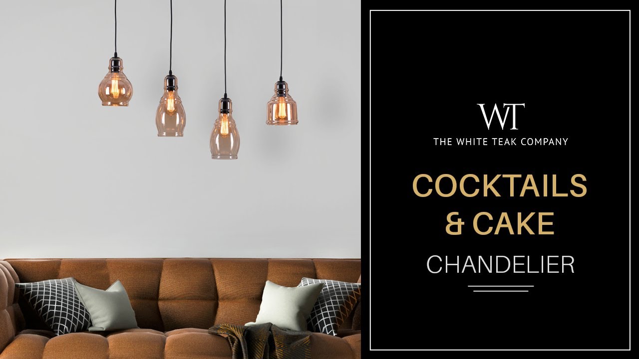 Cocktails & Cake Chandelier (4-Head) | White Teak