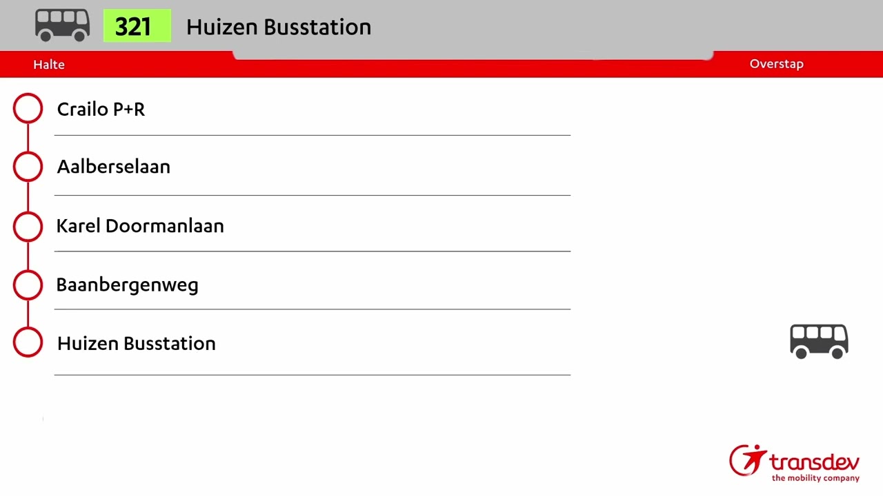 [Verouderd, 2023] Omroepen Lijn 321 Transdev Gooi- en Vechtstreek: Station Zuid - Huizen Busstation