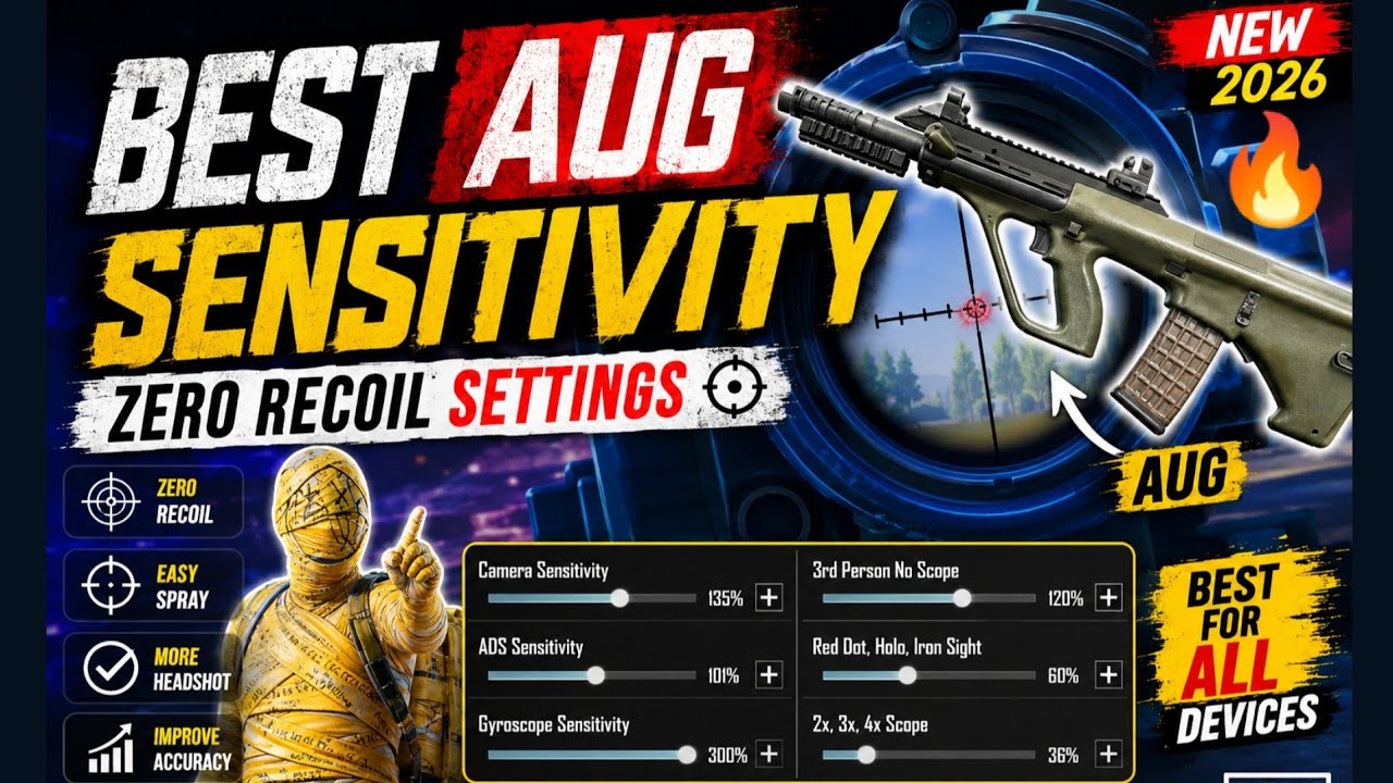 AUG GOD SENSITIVITY 😱 || AUG H@CKER SENSITIVITY || BGMI ZERO RECOIL SENSITIVITY