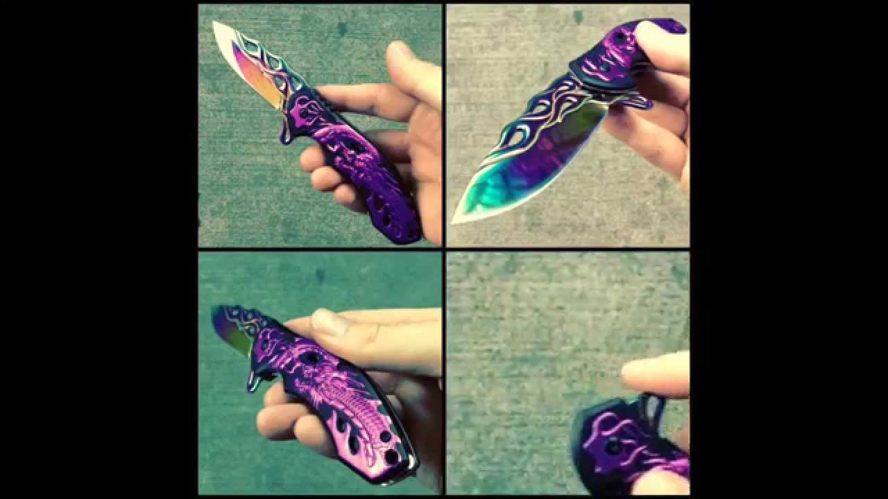 Angry Purple Dragon Spring Assisted Folding Rainbow Knife