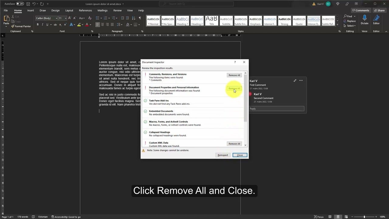 How to remove personal information from Word? | Word 365