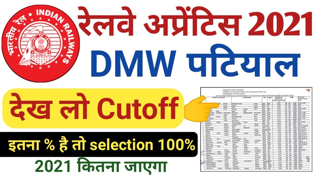 DMW Patiyala apprentice cutoff 2021 | railway dmw patiyala apprentice merit list 2021 | dmw cutoff