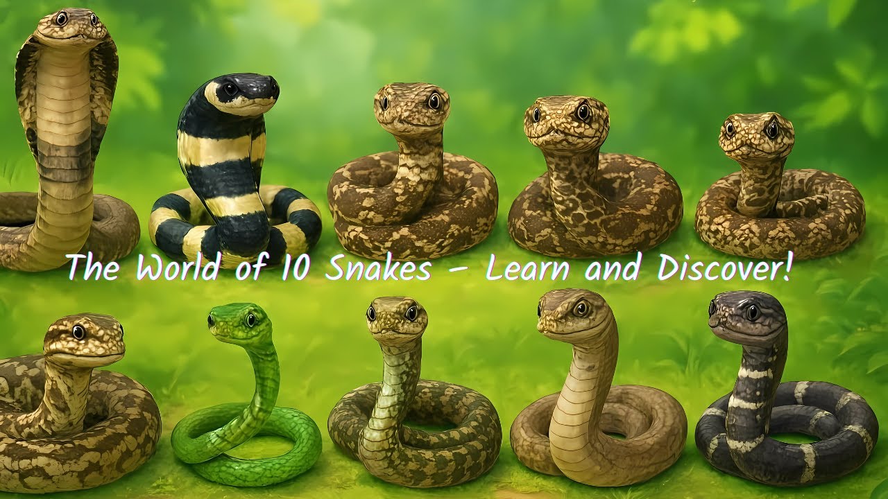 10 Snake Names in English with Pictures | Fun Learning Video for Kids 🐍