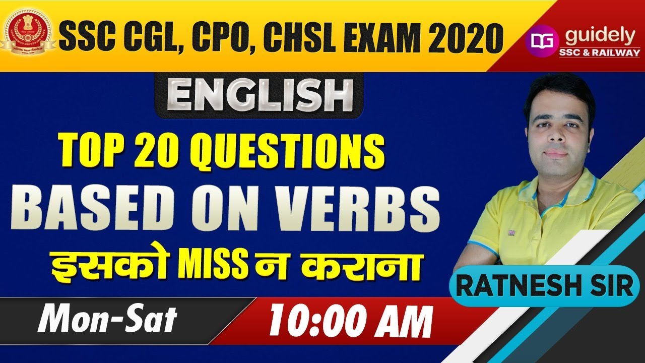 10 AM - Verbs in English Grammar | SSC CGL | CPO | SSC CHSL | Ratnesh Sir English