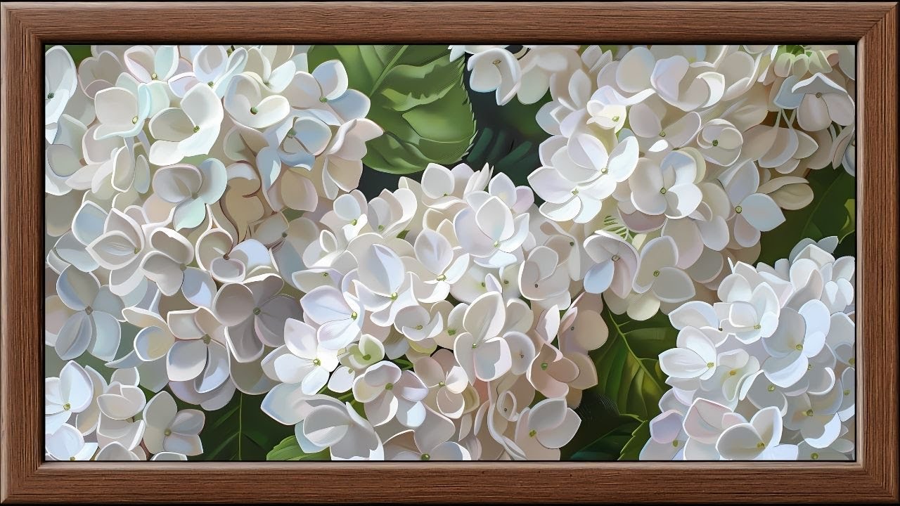White Hydrangeas Macro Floral Oil Painting | Frame TV Art 4K Screensaver | Monet Style