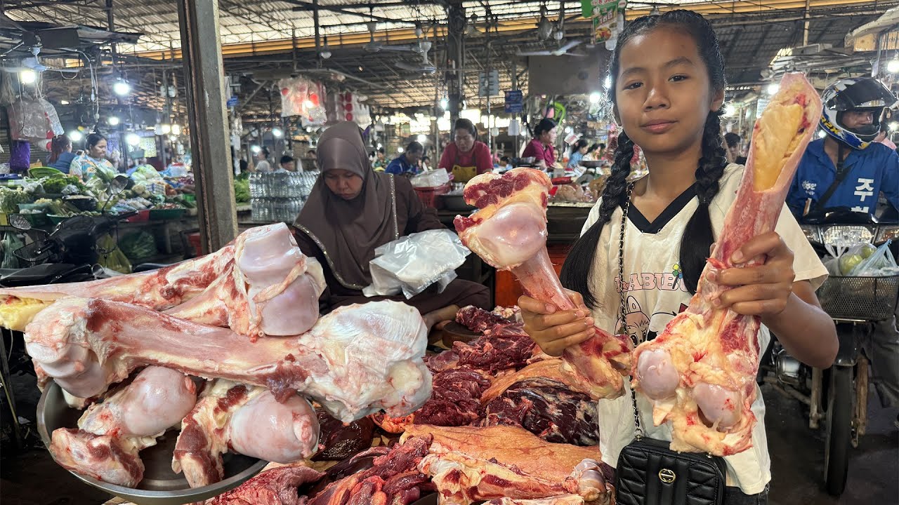 Market show: Chef pich buy cow ribs and cooking - Yummy cow ribs soup- Cooking with Sreypich