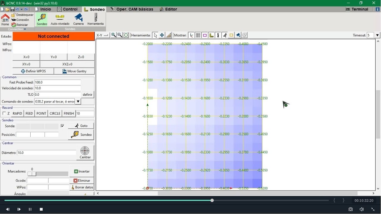 Configuración sonda para mapa de alturas maquina CNC en el software bCNC.