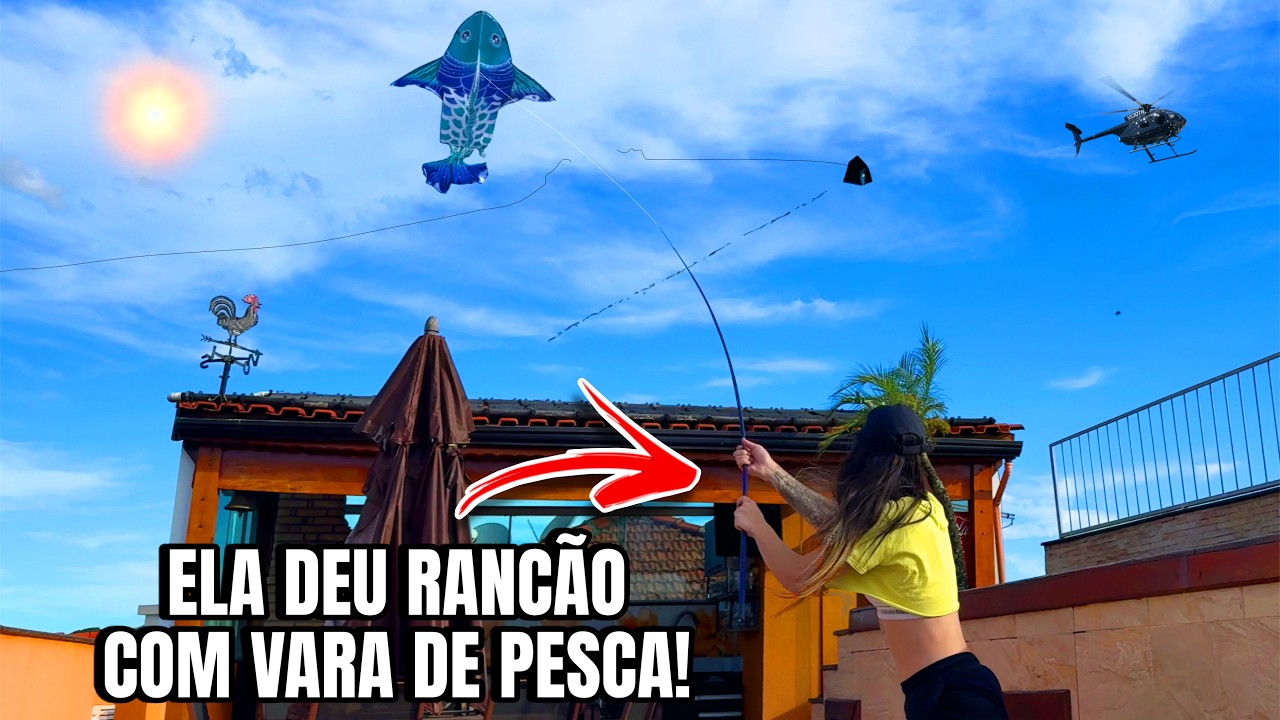 Cortei a Pipa do Vizinho Usando Vara de Pesca e Pipa Carpa Gigante - Rafa Pipeira do Rancão em Ação!