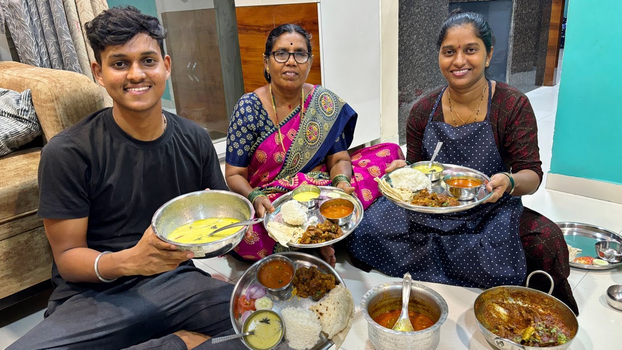 आमच्या फॅमिलीने बनवली मटण थाळी Mutton Thali 😍 | अण्णाने बनवला पांढरा रस्सा | S For Satish | Panvel