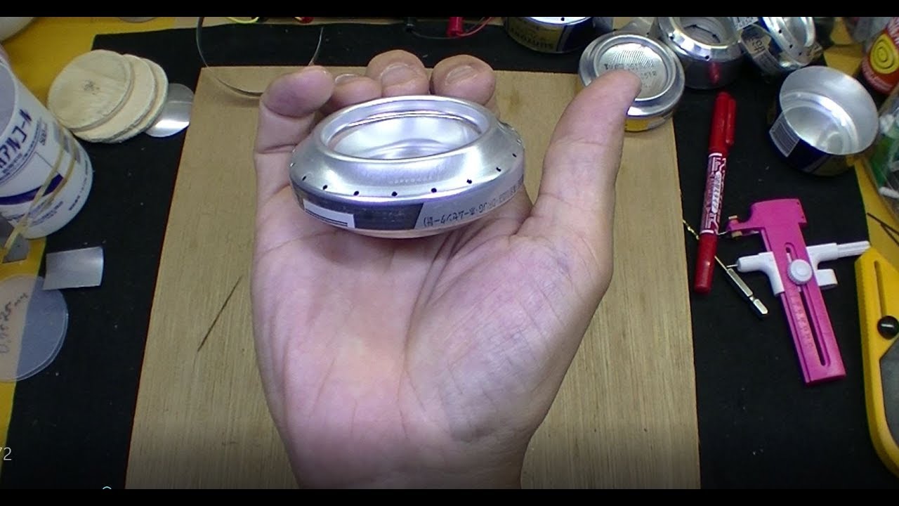 試作の空缶カッターでアルコールストーブ自作 Prototype can cutter for alchool stove