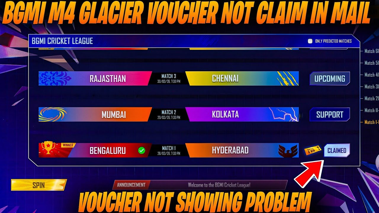 M4 GLACIER FREE VOUCHERS NOT CLAIM PROBLEM & BGMI M416 GLACIER VOUCHER NOT SHOWING😍