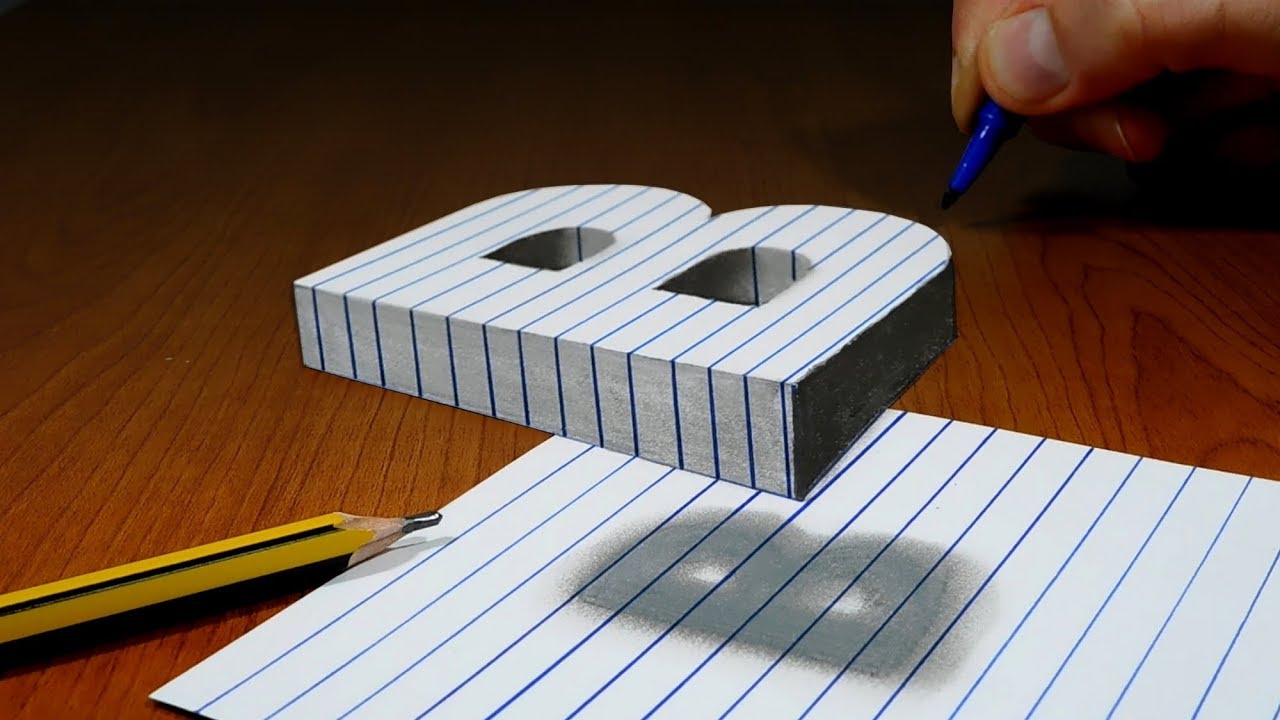 3D Trick Art On Line Paper, Floating Letter B