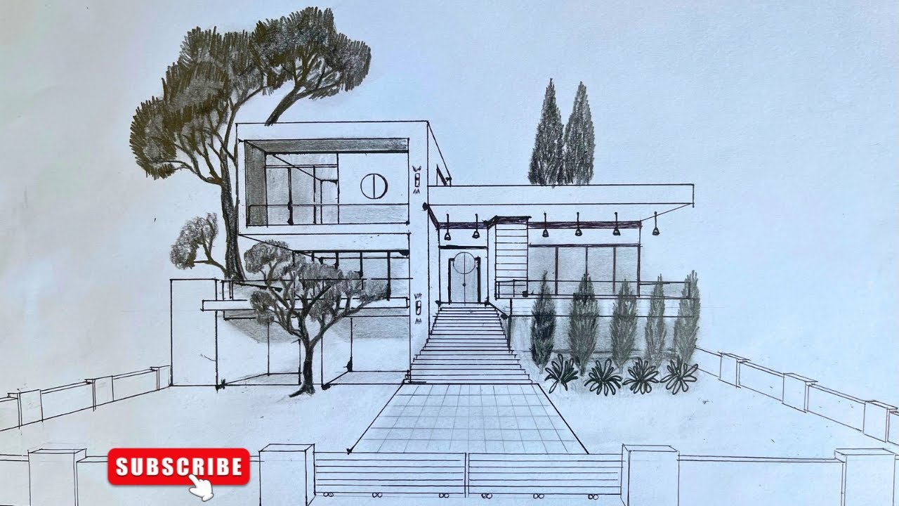 Step by Step Drawing: Modern House for Beginners