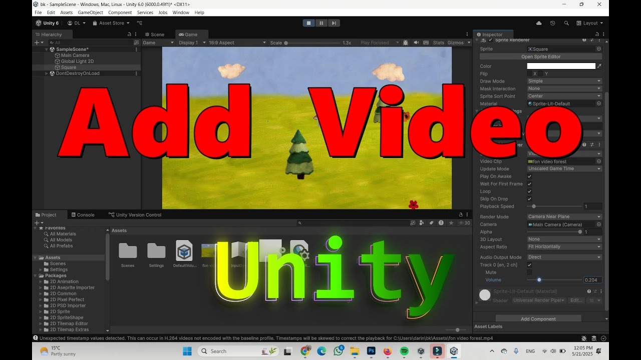 How To Add Your Video In UNITY 2D | Castom Video As A Background Of Your Game | Unity Tutorials