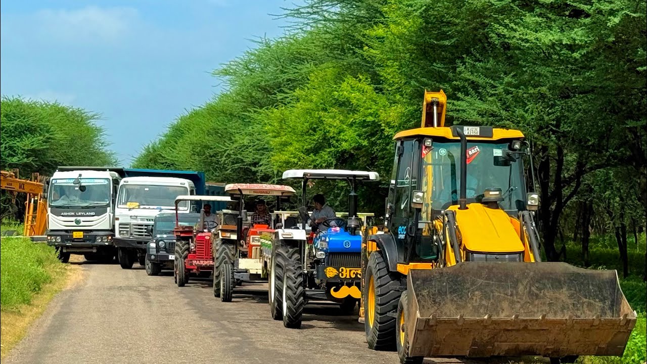 Jcb 3dx Loading Mud TATA Tippers Trolley Tractors Swaraj 855F New Holland 3630 Tractor Thar truck